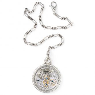 Swiss platinum skeleton pendant watch with diamonds Circa 1994