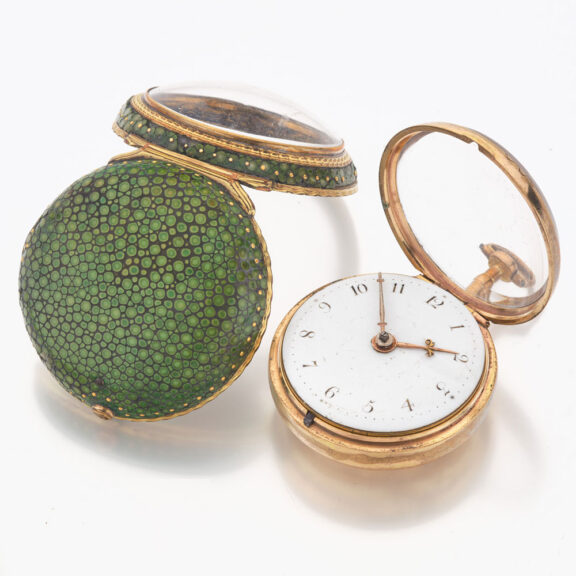 English gilt and shagreen pair cased watch Circa 1775 English gilt and shagreen pair cased watch Circa 1775