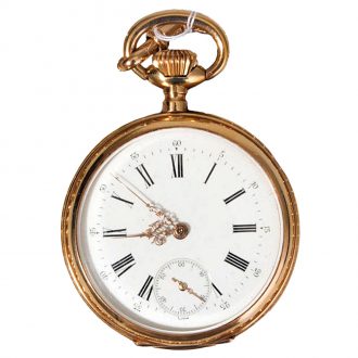 Swiss 18 carat gold open faced lever watch with chain Circa 1900