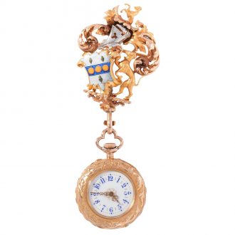 Swiss gold platinum pendant brooch with small watch Circa 1900