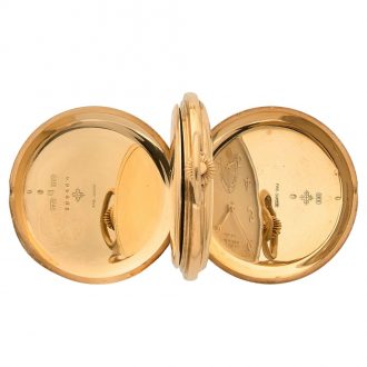 Swiss 18K yellow gold keyless full hunter lever watch Circa 1910