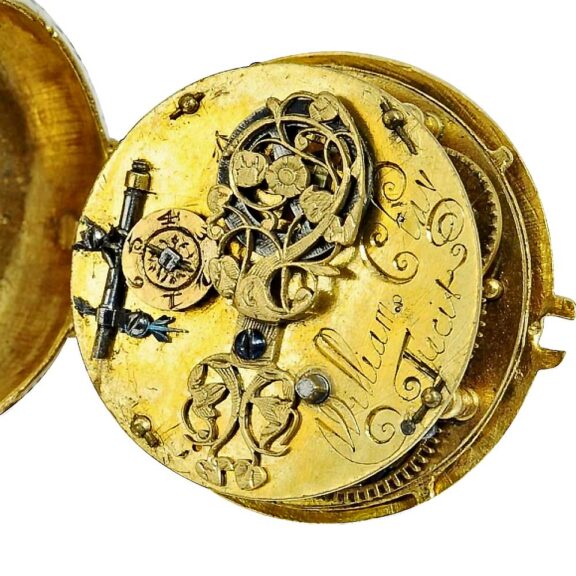 English gold miniature enamel verge pocket watch Circa 1630 English gold miniature enamel verge pocket watch Circa 1630