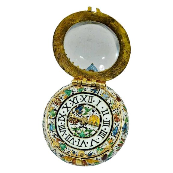 English gold miniature enamel verge pocket watch Circa 1630 English gold miniature enamel verge pocket watch Circa 1630
