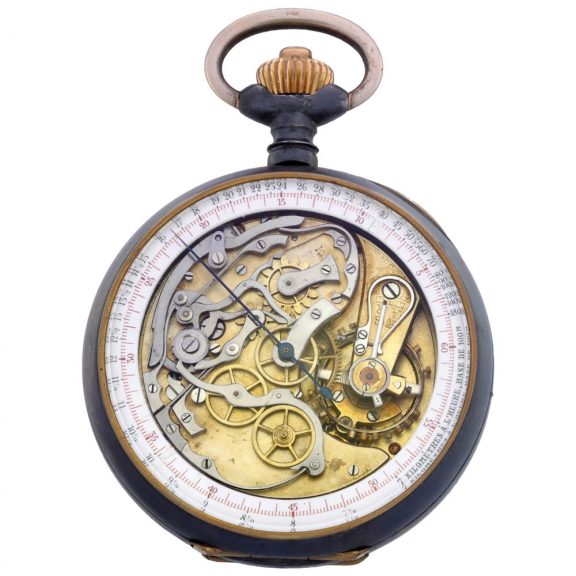 Swiss gunmetal double dial tachymeter chronograph Circa 1906 Swiss gunmetal double dial tachymeter chronograph Circa 1906