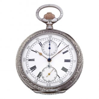 Swiss silver chased and engraved chronograph watch Circa 1907