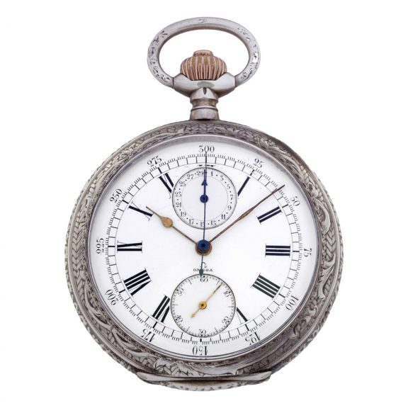 Swiss silver chased and engraved chronograph watch Circa 1907