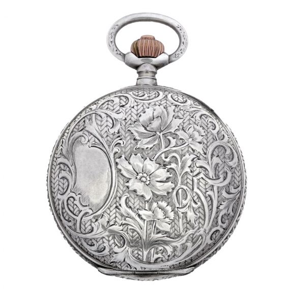 Swiss silver chased and engraved chronograph watch Circa 1907 Swiss silver chased and engraved chronograph watch Circa 1907