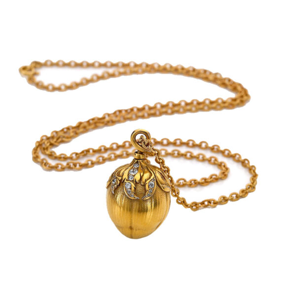 Swiss gold and diamond-set ball-form pendant watch Circa 1900