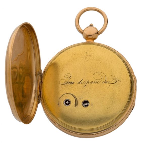 Gold verge pocket watch with apertures for playing dice Circa 1800 Gold verge pocket watch with apertures for playing dice Circa 1800