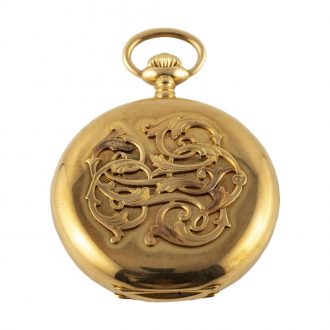 Swiss 18K gold hunting cased monogrammed pocket watch Circa 1920