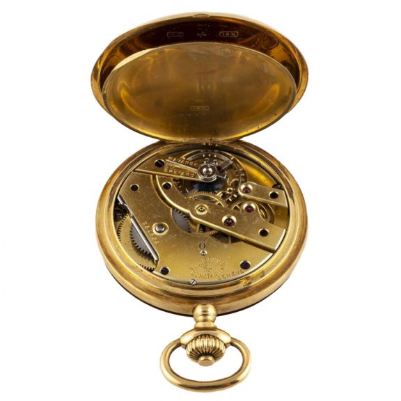 Swiss 18K gold hunting cased monogrammed pocket watch Circa 1920 Swiss 18K gold hunting cased monogrammed pocket watch Circa 1920