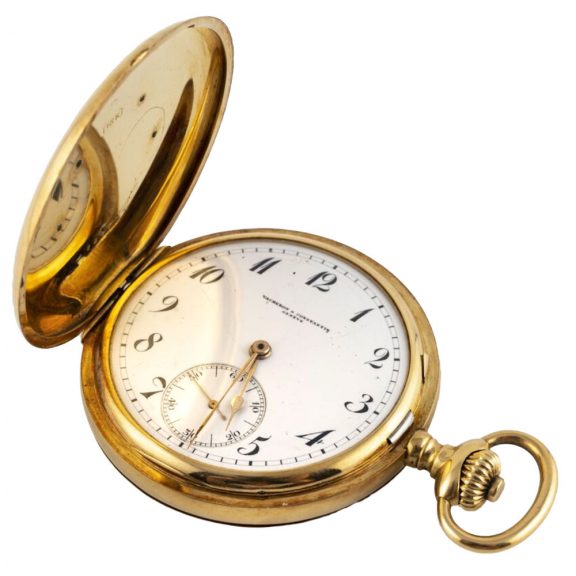 Swiss 18K gold hunting cased monogrammed pocket watch Circa 1920