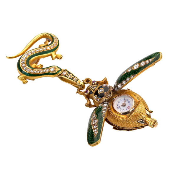 Swiss gold, enamel and diamond-set beetle watch Circa 1900