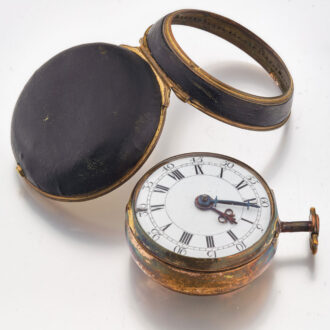 Early English gilt and leather covered verge Circa 1710