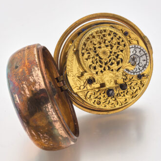 Early English gilt and leather covered verge Circa 1710