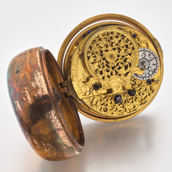 Early English gilt and leather covered verge Circa 1710 Early English gilt and leather covered verge Circa 1710