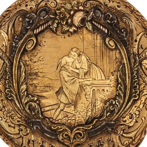 French fully decorated 18K gold hunting cased watch Circa 1850 French fully decorated 18K gold hunting cased watch Circa 1850