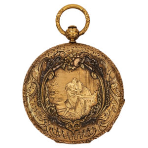 French fully decorated 18K gold hunting cased watch Circa 1850