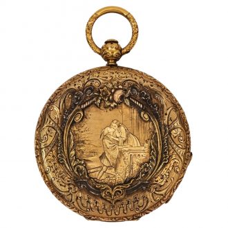French fully decorated 18K gold hunting cased watch Circa 1850