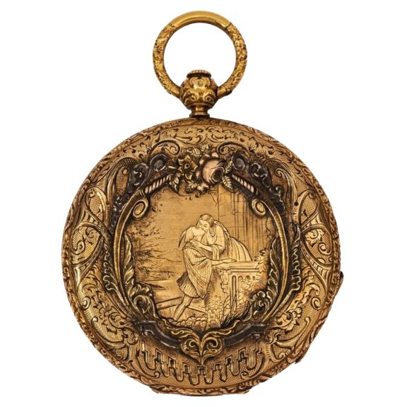 French fully decorated 18K gold hunting cased watch Circa 1850