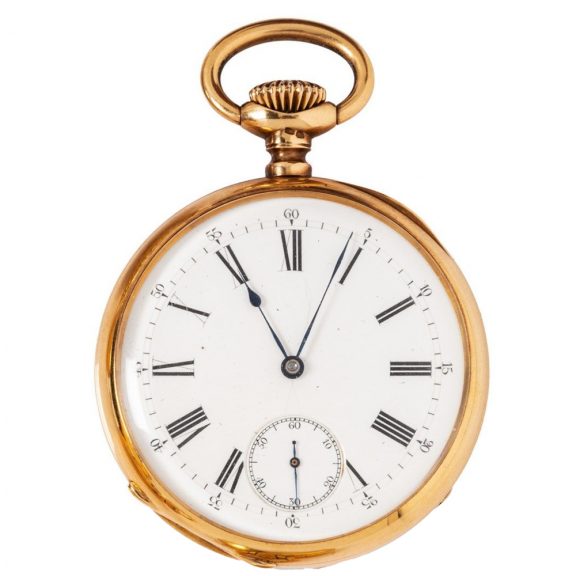 French 18K gold open faced keyless pocket watch Circa 1900