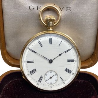 Swiss 18K gold open faced cylinder pocket watch Circa 1880 Swiss 18K gold open faced cylinder pocket watch Circa 1880