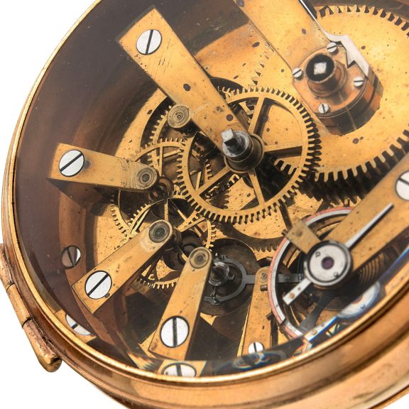 French brass open faced watch in wooden display case Circa 1886 French brass open faced watch in wooden display case Circa 1886