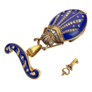 Gold, enamel and diamond set scarab form watch Circa 1890