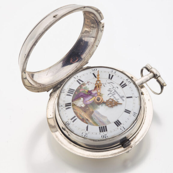 French silver and enamel open faced verge watch Circa 1780 French silver and enamel open faced verge watch Circa 1780