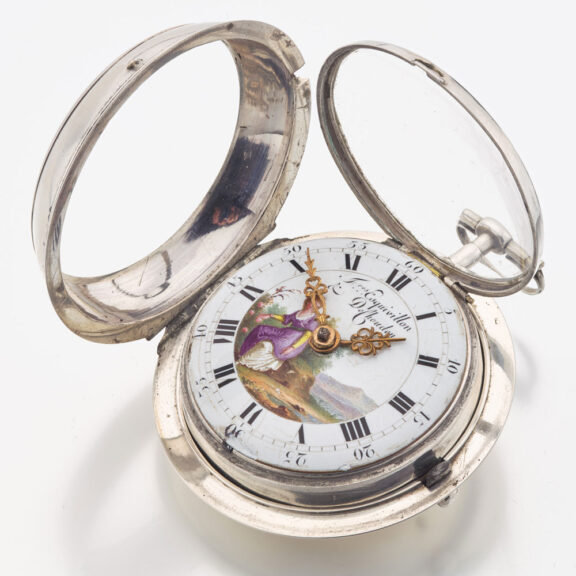 French silver and enamel open faced verge watch Circa 1780 French silver and enamel open faced verge watch Circa 1780