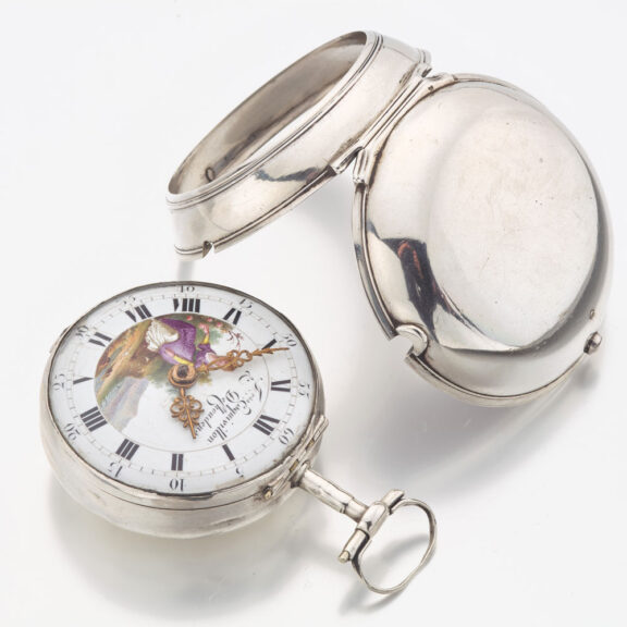 French silver and enamel open faced verge watch Circa 1780 French silver and enamel open faced verge watch Circa 1780