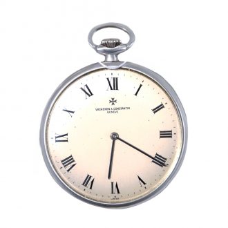 Swiss 18K white gold open faced lever pocket watch Circa 1979