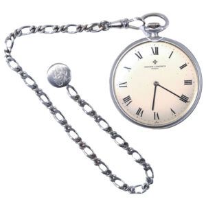 Swiss 18K white gold open faced lever pocket watch Circa 1979