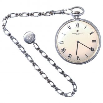 Swiss 18K white gold open faced lever pocket watch Circa 1979