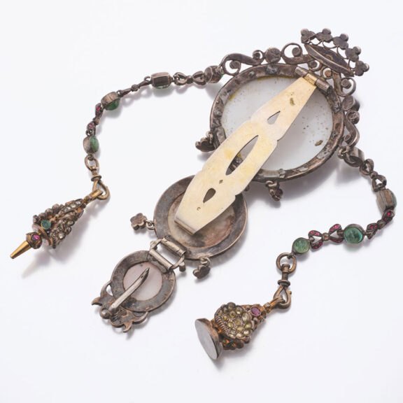 Fine French silver and enamel chatelaine Circa 1800-1840 Fine French silver and enamel chatelaine Circa 1800-1840