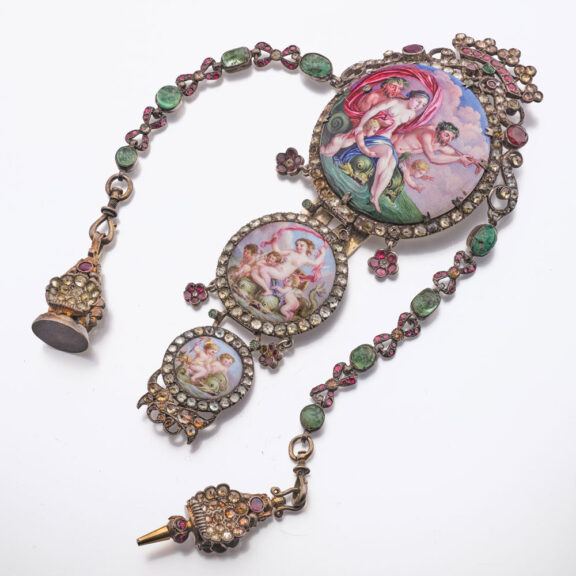 Fine French silver and enamel chatelaine Circa 1800-1840 Fine French silver and enamel chatelaine Circa 1800-1840
