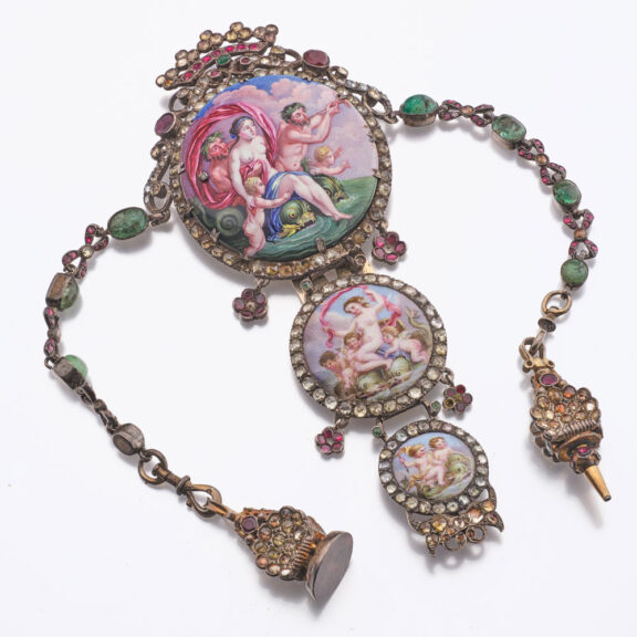 Fine French silver and enamel chatelaine Circa 1800-1840 Fine French silver and enamel chatelaine Circa 1800-1840