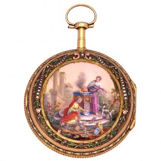 French gold, enamel, pearl set verge pocket watch Circa 1800