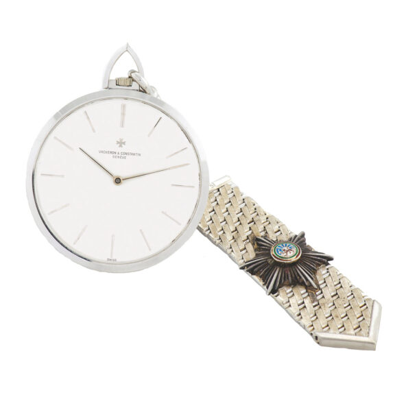 Extra thin Swiss 18 carat white gold watch with fob Circa 1960