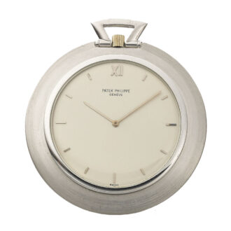Swiss white gold pocket watch with chain and fob and a leather pouch Circa 1970