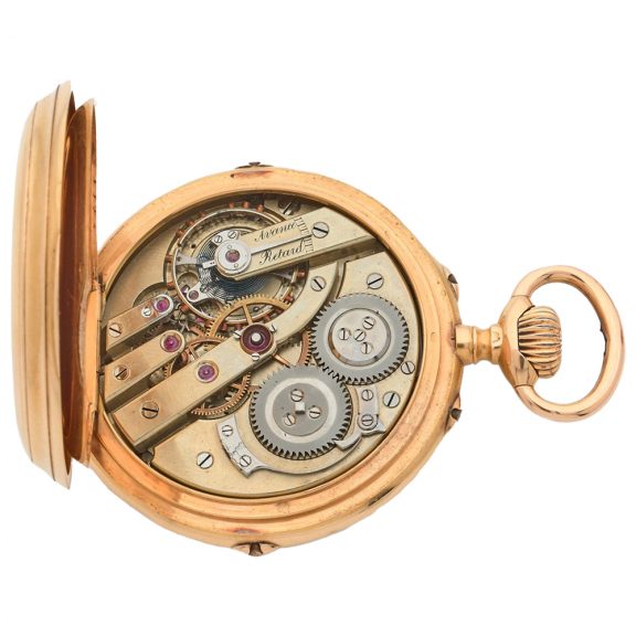 Swiss gold watch with triple calendar and moon phases Circa 1900 Swiss gold watch with triple calendar and moon phases Circa 1900