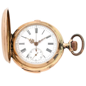 Swiss 14K gold quarter repeating hunter with chronograph Circa 1900