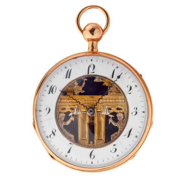 Swiss gold verge with 3 Jacquemarts automaton Circa 1820 Swiss gold verge with 3 Jacquemarts automaton Circa 1820