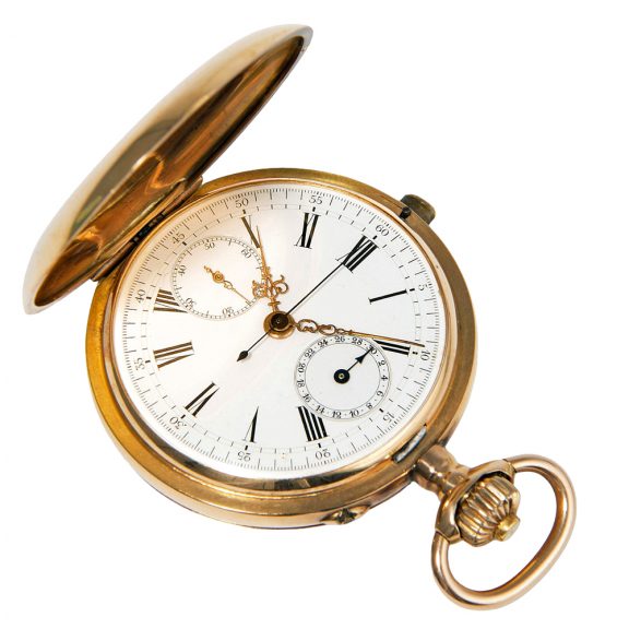 Swiss 18K gold full hunter chronograph pocket watch Circa 1900