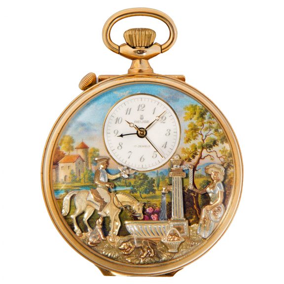 Swiss lever watch with musical automaton and alarm Circa 1980