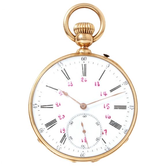 French 18K gold open faced lever pocket watch Circa 1900