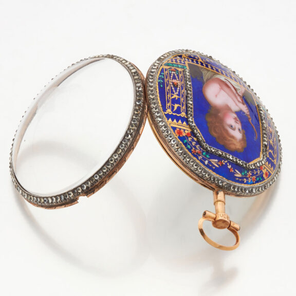 Fine slim French gold and enamel verge watch Circa 1790 Fine slim French gold and enamel verge watch Circa 1790