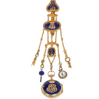 French gold and enamel watch with chatelaine Circa 1895