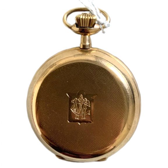 Swiss 18K gold guilloché hunting cased pocket watch Circa 1900 Swiss 18K gold guilloché hunting cased pocket watch Circa 1900