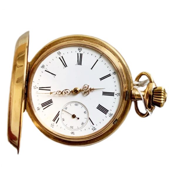 Swiss 18K gold guilloché hunting cased pocket watch Circa 1900